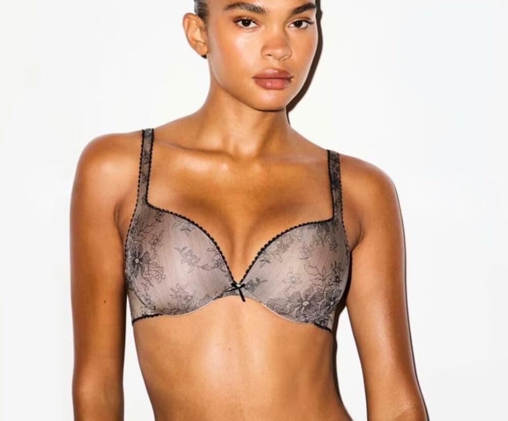 SKIMS ULTIMATE Picot Trim Push-up Bra - Clay Onyx Lace Print Size 34A NWT #1829